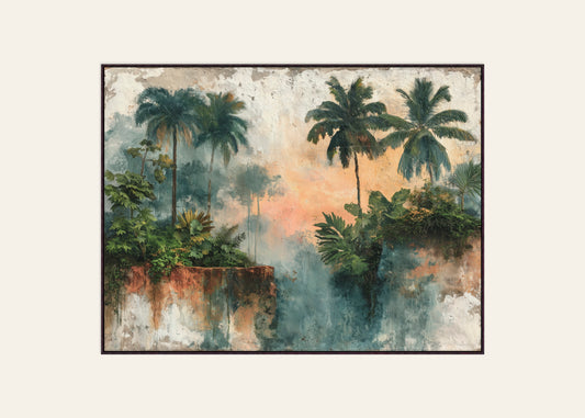 Verdant Horizon II: Sunset Echo - Framed Canvas Print