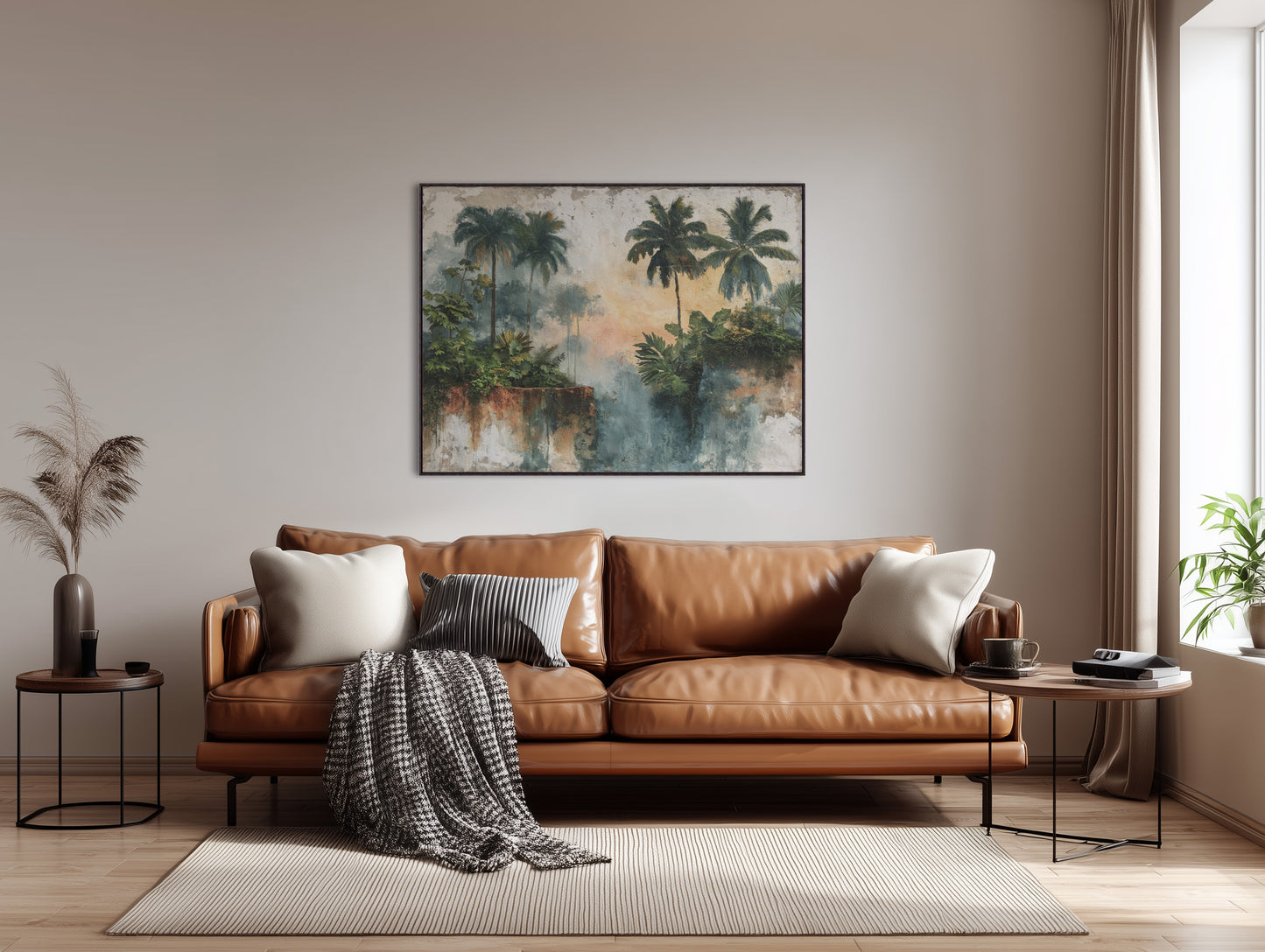 Verdant Horizon II: Sunset Echo - Framed Canvas Print